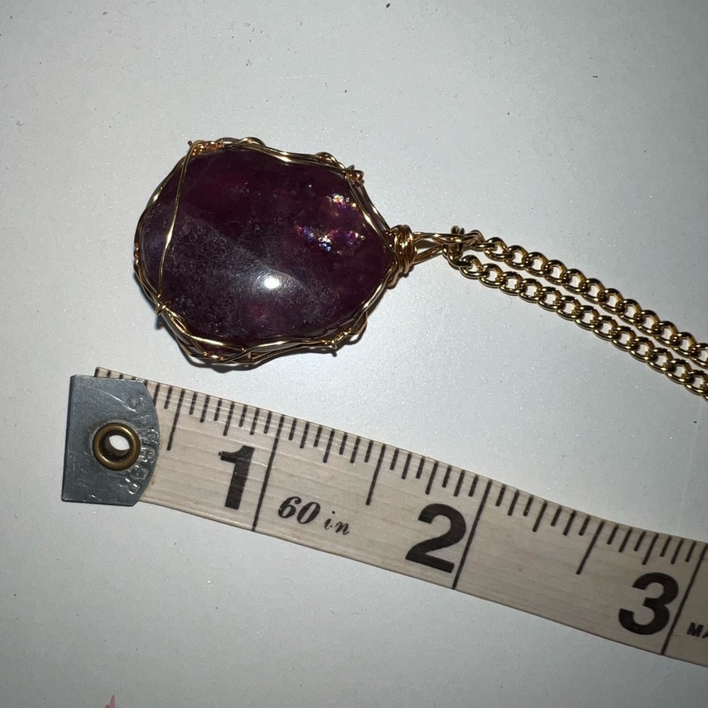 ✨ Deep Purple Fluorite Necklace • Gold Wrapped • 24" Chain ✨ - Picture 13 of 16